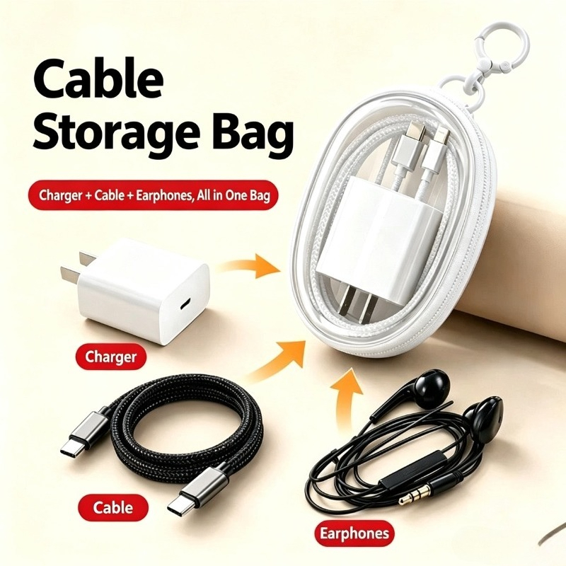 Travel Cable Organizer - Bolsa de Armazenamento de Cabos de