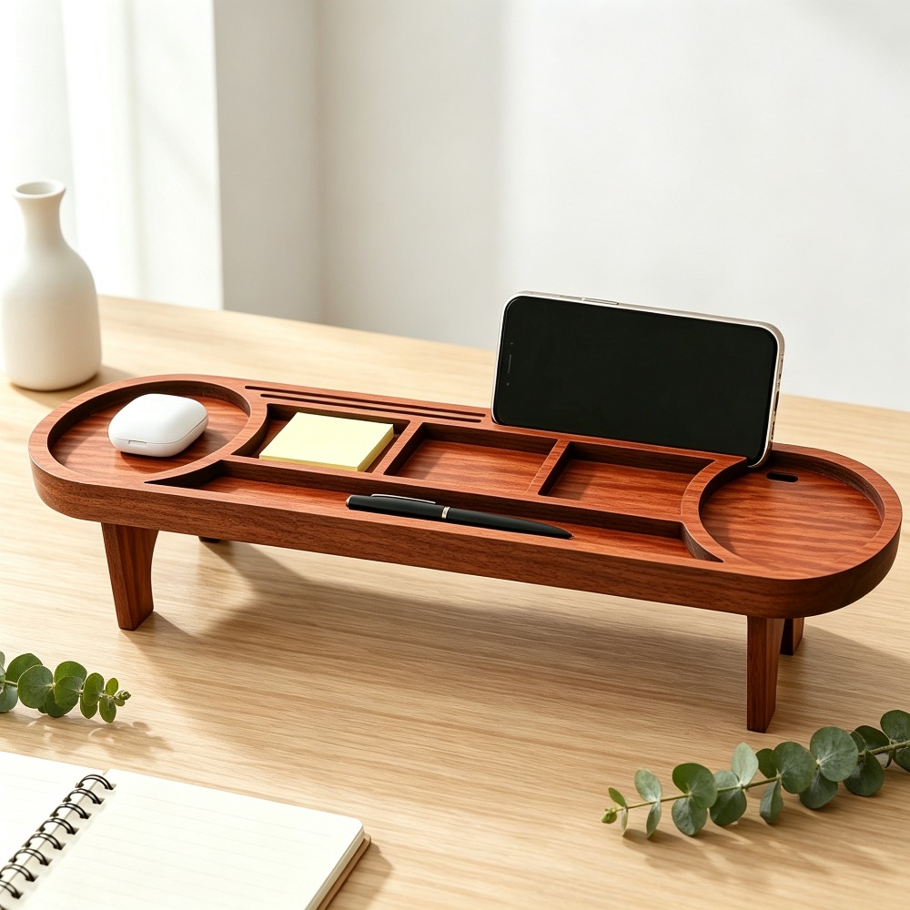 Tech Office Accessories - Organizador de Mesa de Madeira com